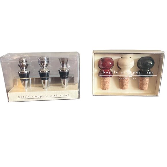 pier 1 imports Set Of 3 Chrome & 3 Alabaster Bottle Stoppers Wine Bar Accessori - Picture 1 of 4